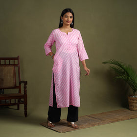 Buy Pink Tie-Dye Cotton Straight Leheriya Kurta