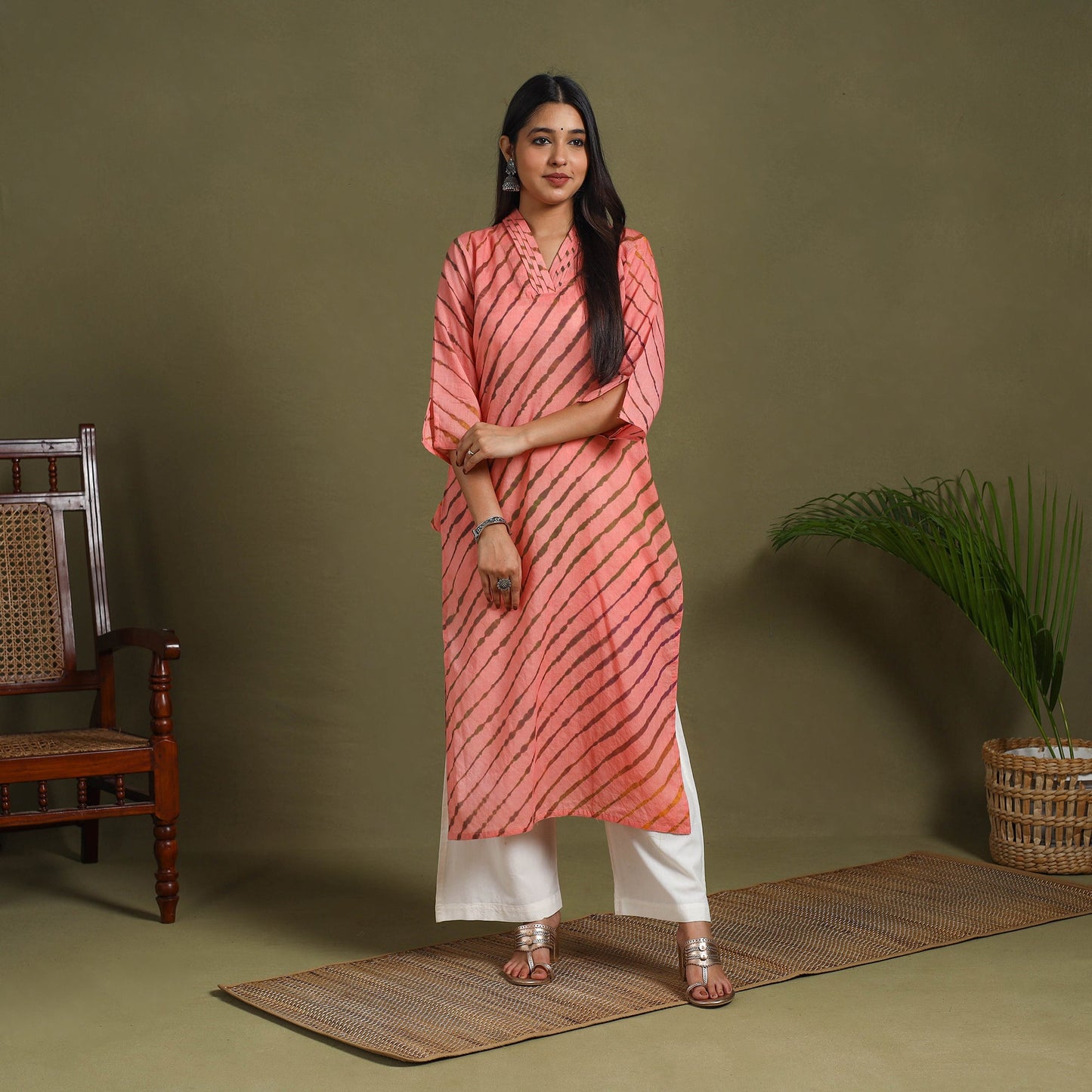 Pink  Tie-Dye Cotton Straight Leheriya Kurta