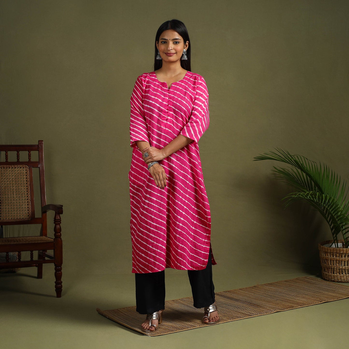 Buy Pink Tie-Dye Cotton Straight Leheriya Kurta