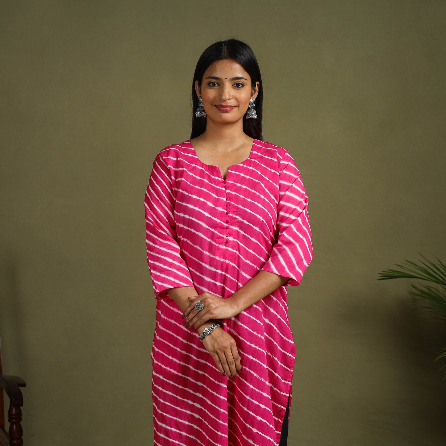 Buy Pink Tie-Dye Cotton Straight Leheriya Kurta