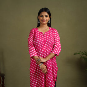 Buy Pink Tie-Dye Cotton Straight Leheriya Kurta