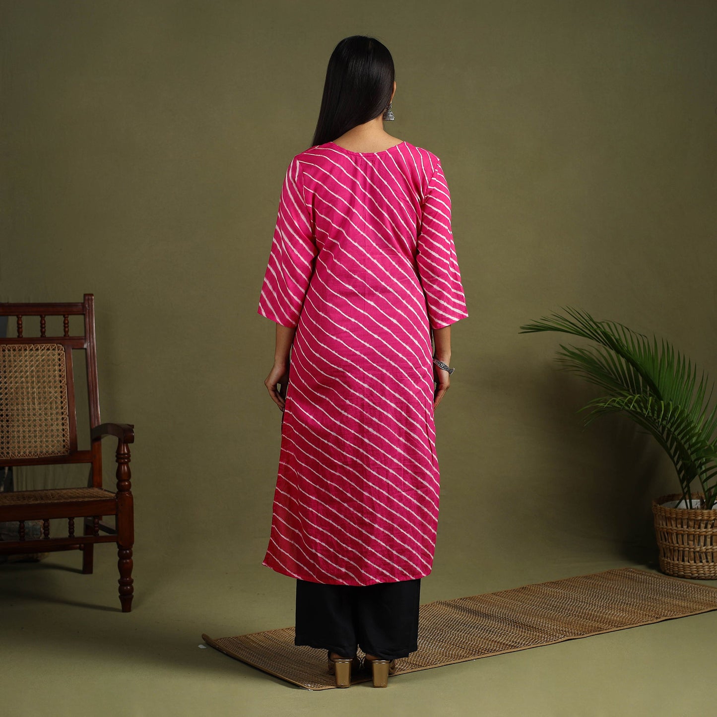 Buy Pink Tie-Dye Cotton Straight Leheriya Kurta