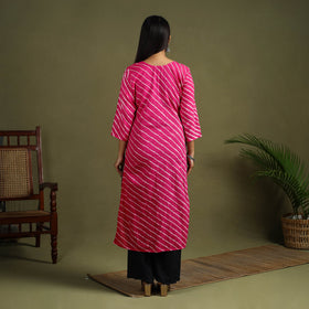 Buy Pink Tie-Dye Cotton Straight Leheriya Kurta