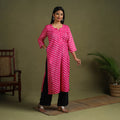 Buy Pink Tie-Dye Cotton Straight Leheriya Kurta