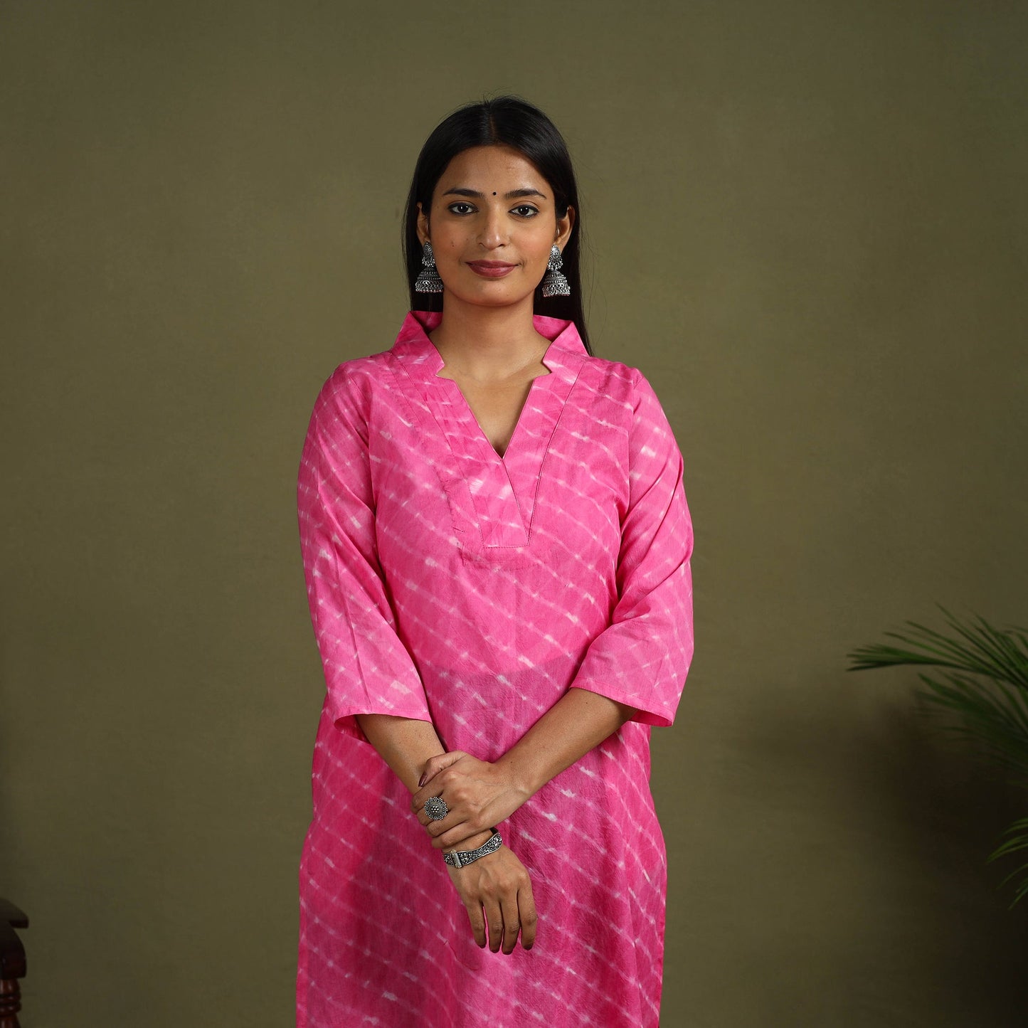  Pink Tie-Dye Cotton Straight Leheriya Kurta