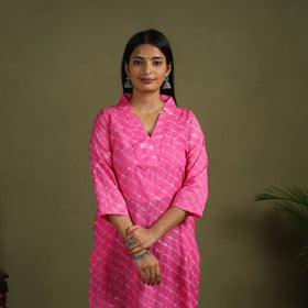  Pink Tie-Dye Cotton Straight Leheriya Kurta