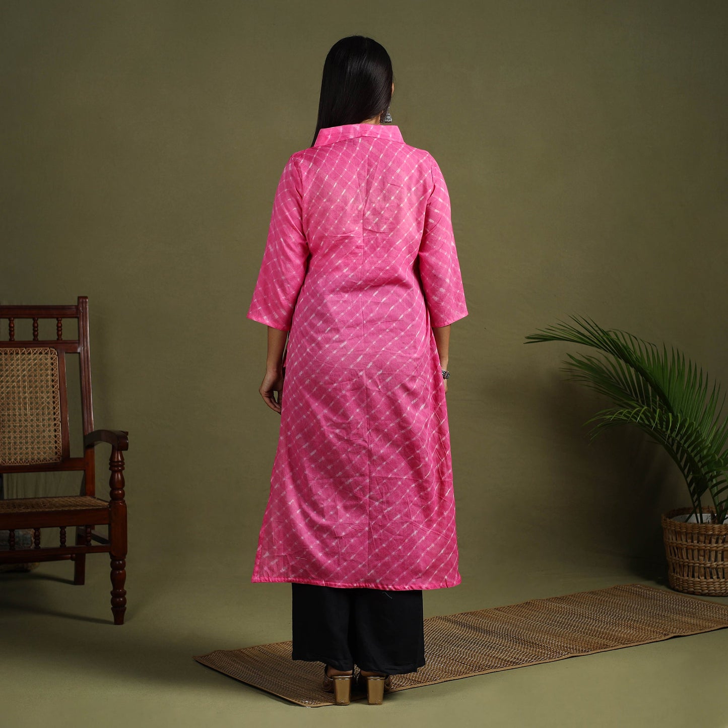  Pink Tie-Dye Cotton Straight Leheriya Kurta