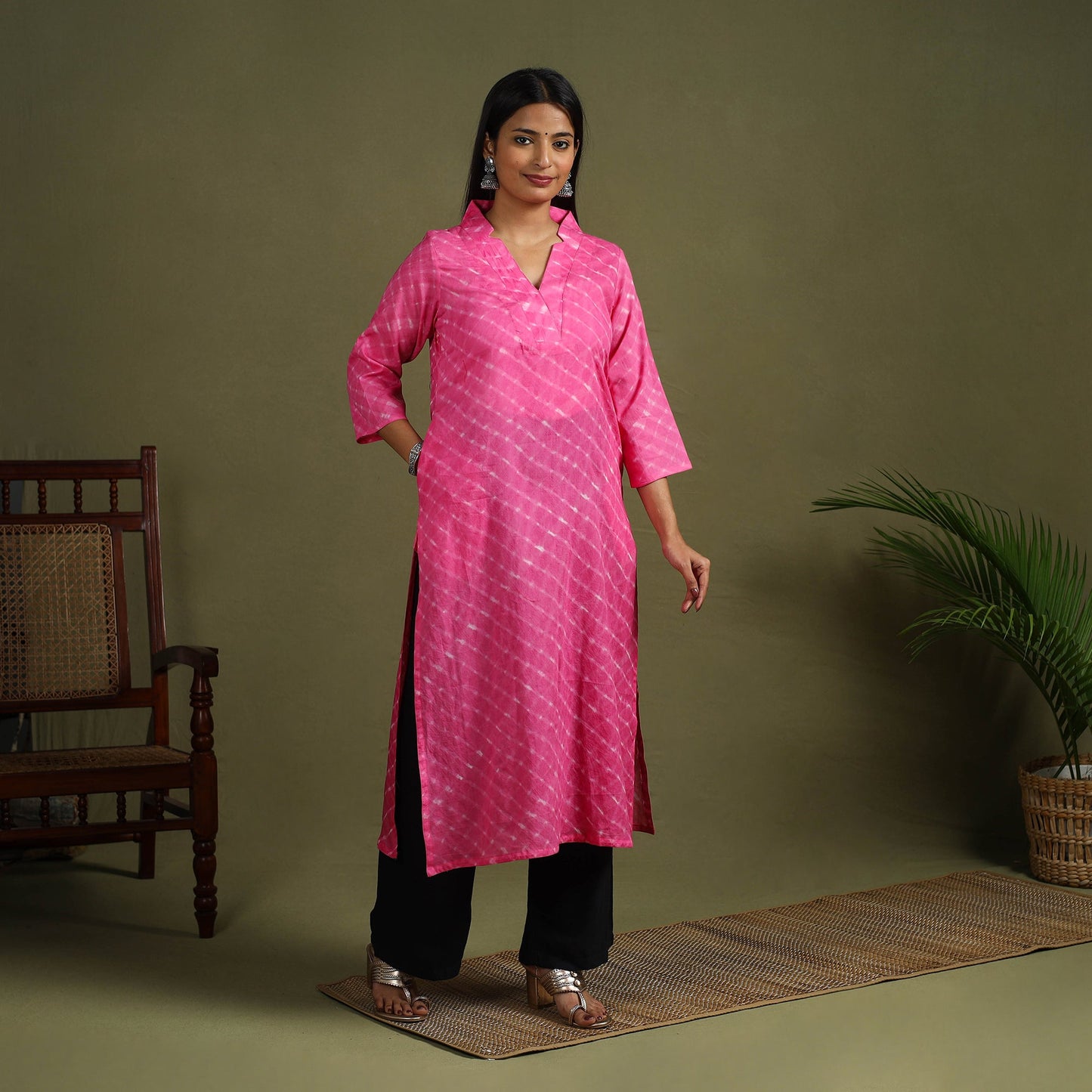  Pink Tie-Dye Cotton Straight Leheriya Kurta