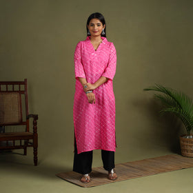  Pink Tie-Dye Cotton Straight Leheriya Kurta