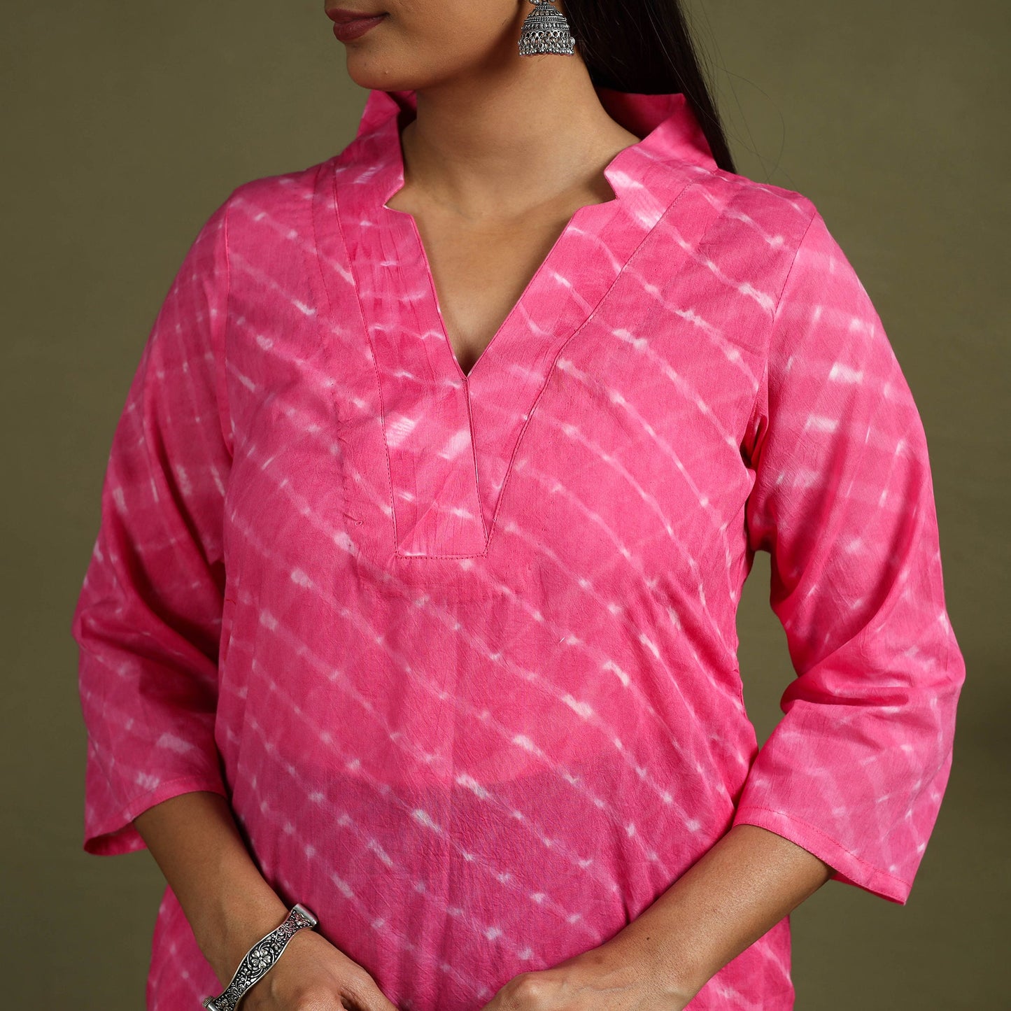  Pink Tie-Dye Cotton Straight Leheriya Kurta