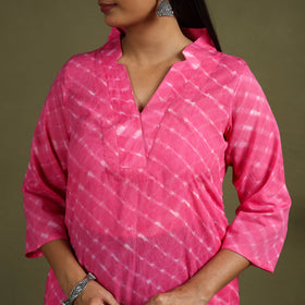  Pink Tie-Dye Cotton Straight Leheriya Kurta