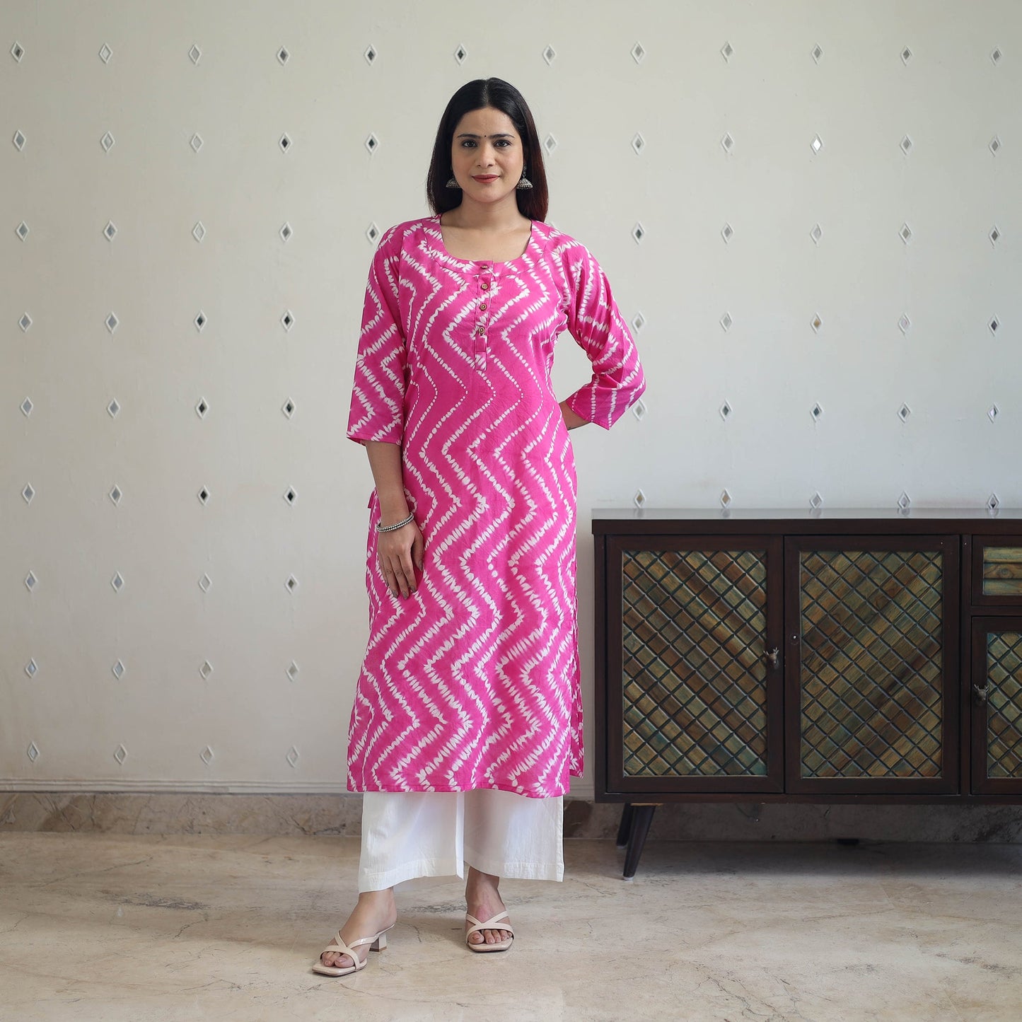 Buy Pink Tie & Dye Cotton Straight Shibori Kurta for Women