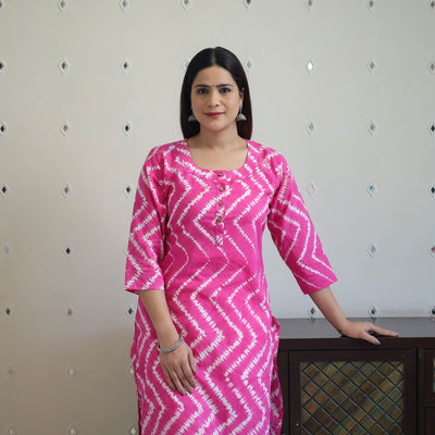Buy Pink Tie & Dye Cotton Straight Shibori Kurta for Women