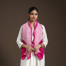 Pink - tie & dye gajji silk shibori stole 12 - handcrafted