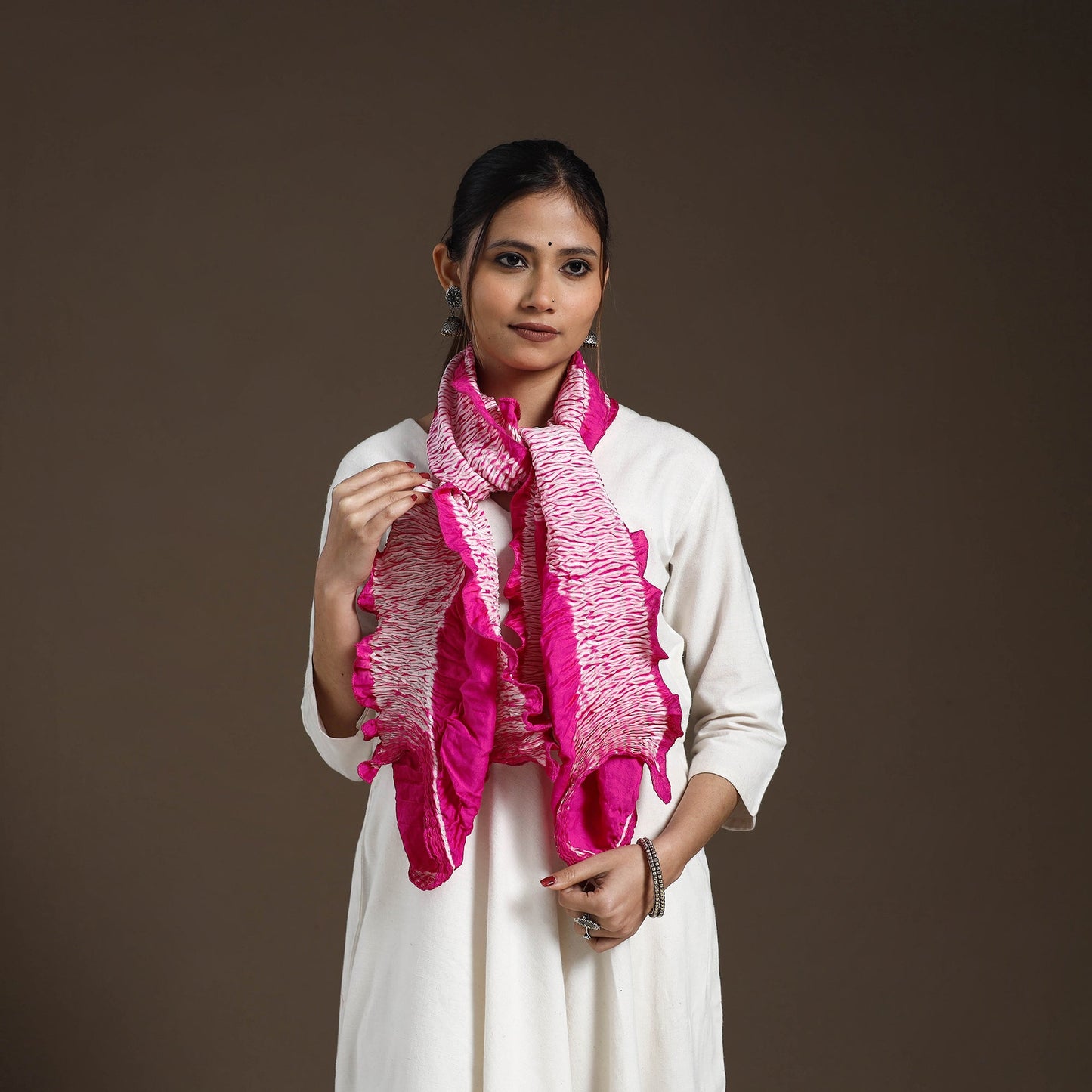 Pink - tie & dye gajji silk shibori stole 12 - handcrafted