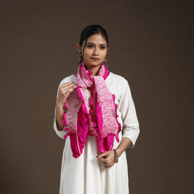 Pink - tie & dye gajji silk shibori stole 12 - handcrafted