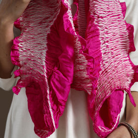 Pink - tie & dye gajji silk shibori stole 12 - handcrafted