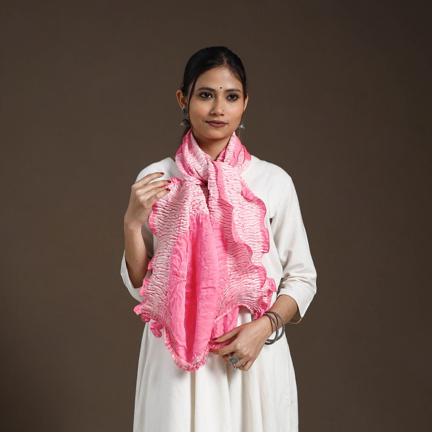 Buy Pink  Tie & Dye Gajji Silk Shibori Stole