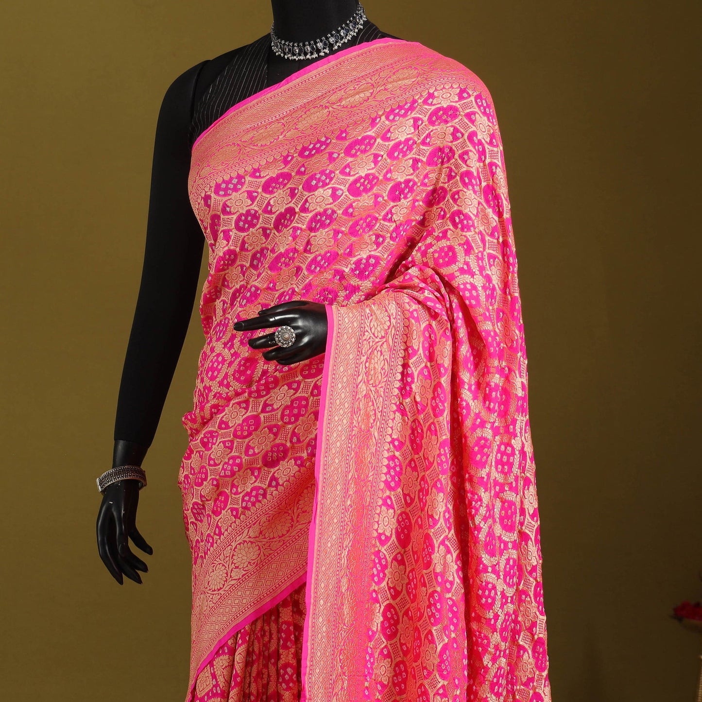 Pink - tie-dye georgette banarasi neem zari jaal kutch