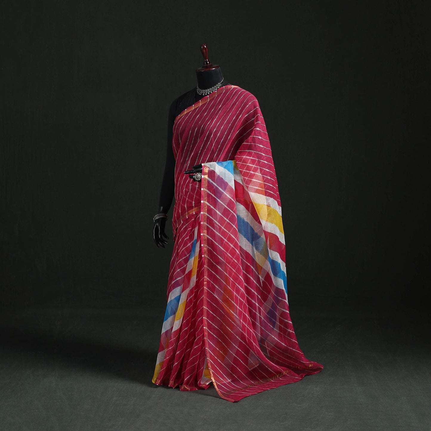 Tie-dye kota doria cotton leheriya saree 16 - handcrafted