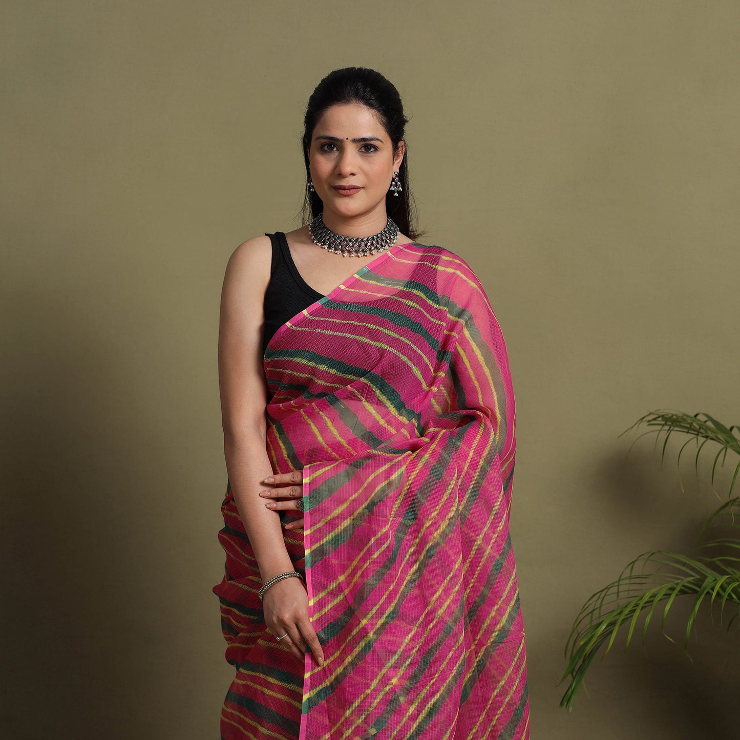  Pink Tie-Dye Kota Doria Cotton Leheriya Saree