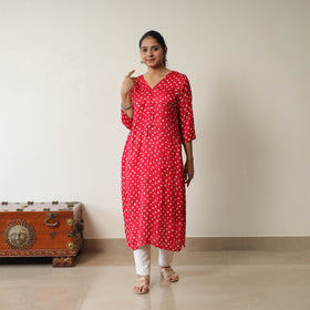 Pink - tie & dye modal silk straight bandhani kurta 07