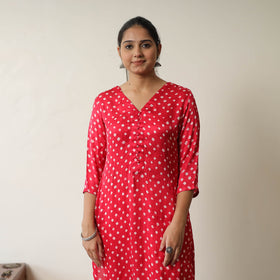 Pink - tie & dye modal silk straight bandhani kurta 07