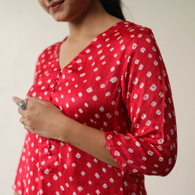 Pink - tie & dye modal silk straight bandhani kurta 07