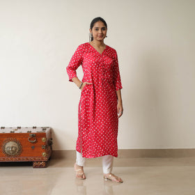 Pink - tie & dye modal silk straight bandhani kurta 07