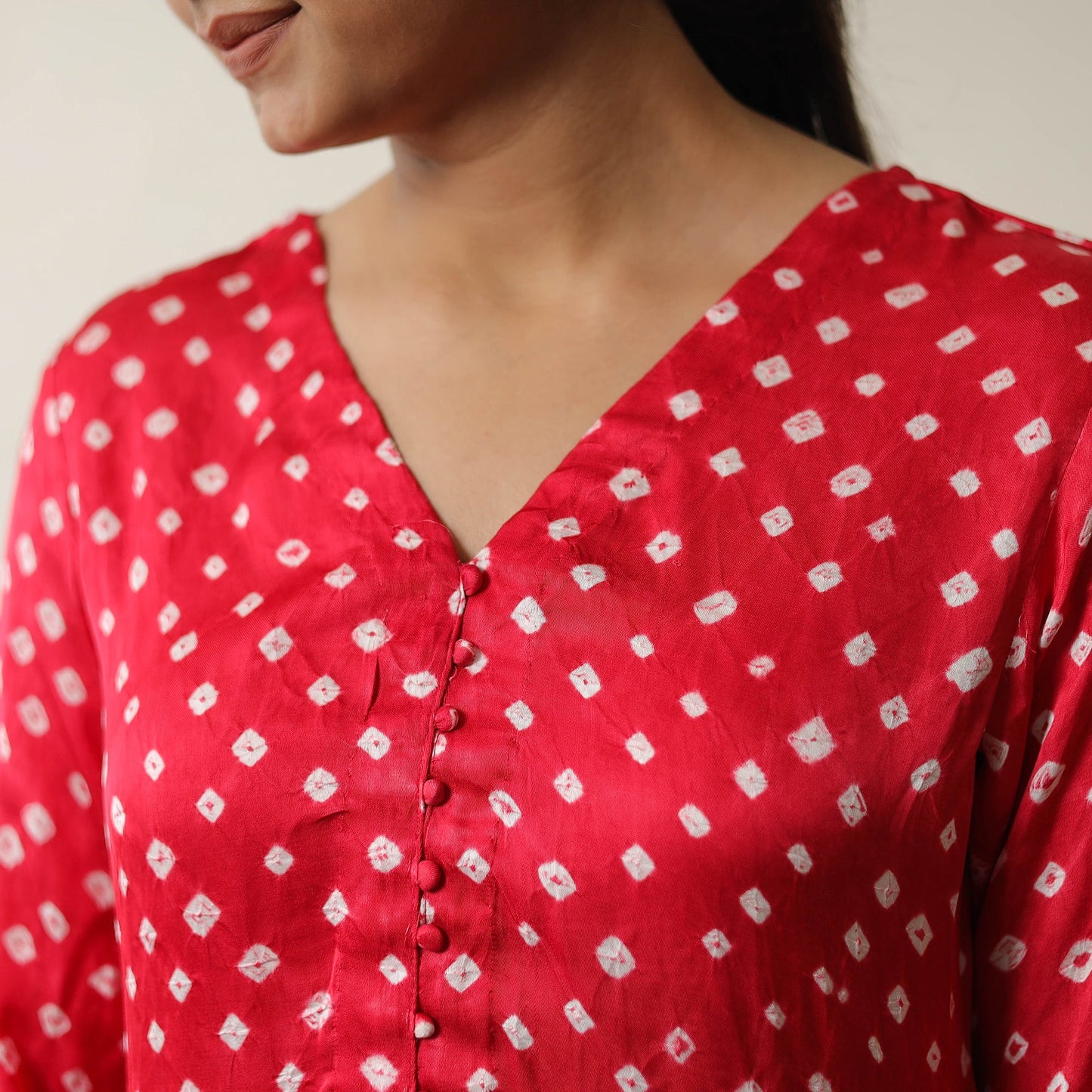 Pink - tie & dye modal silk straight bandhani kurta 07