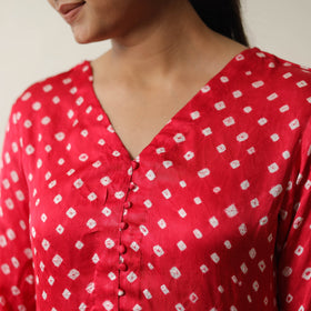 Pink - tie & dye modal silk straight bandhani kurta 07