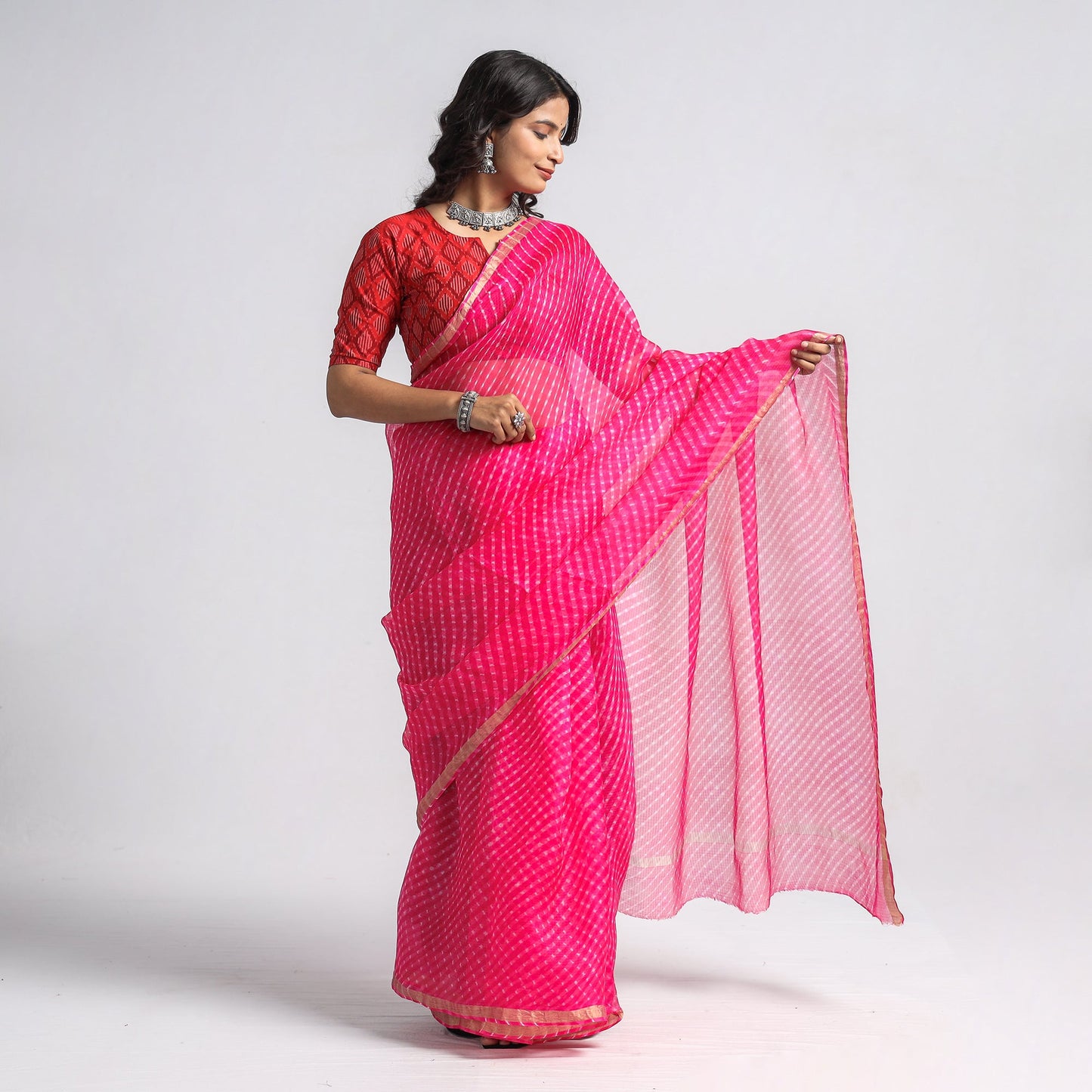  Leheriya Tie-Dye Mothra Kota Doria Silk Saree 