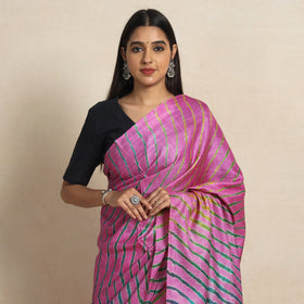 Buy Leheriya Tie-Dye Tussar Silk Handloom Saree Online l iTokri.com