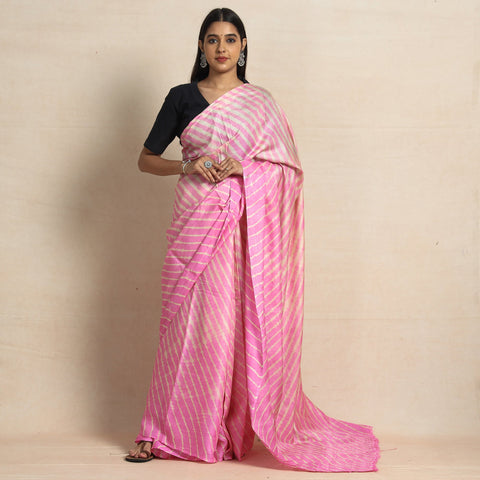 Buy Multicolour Leheriya Tie-Dye Tussar Silk Handloom Saree Online l iTokri.com