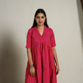  Tiered Fit & Flare Cotton Pink Jacquard Dress 