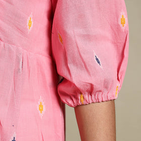 Pink Tiered Fit & Flare Cotton Green Jacquard Dress