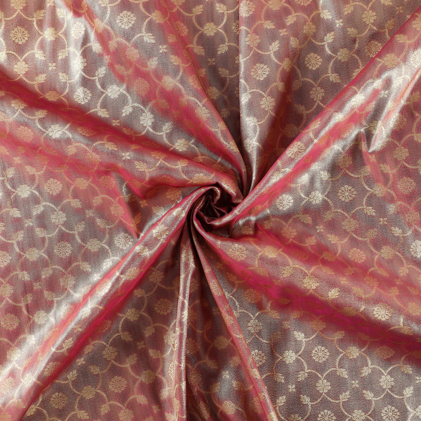  Pink Tissue Zari Jaal Cutwork Banarasi Silk Fabric 