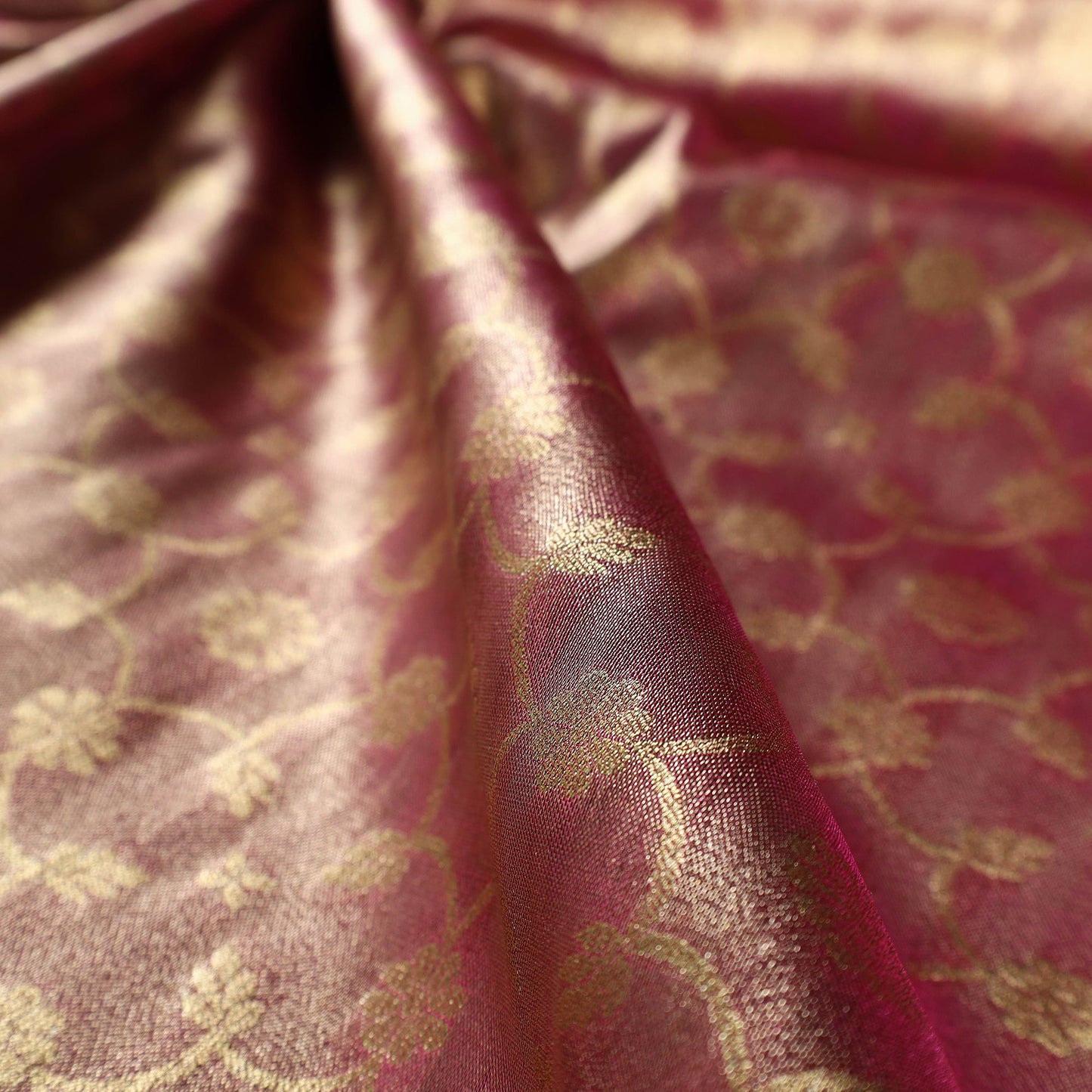  Pink Tissue Zari Jaal Cutwork Banarasi Silk Fabric 