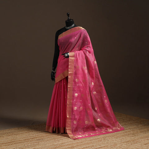 Pink - traditional buta handloom zari work chanderi silk
