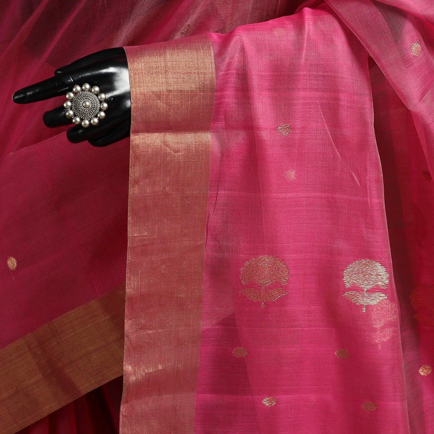 Pink - traditional buta handloom zari work chanderi silk