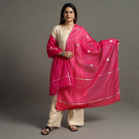  Traditional Chanderi Silk Handloom Zari Buti Dupatta with Tassels 18 