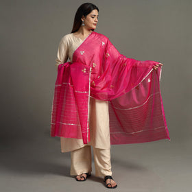  Traditional Chanderi Silk Handloom Zari Buti Dupatta with Tassels 18 