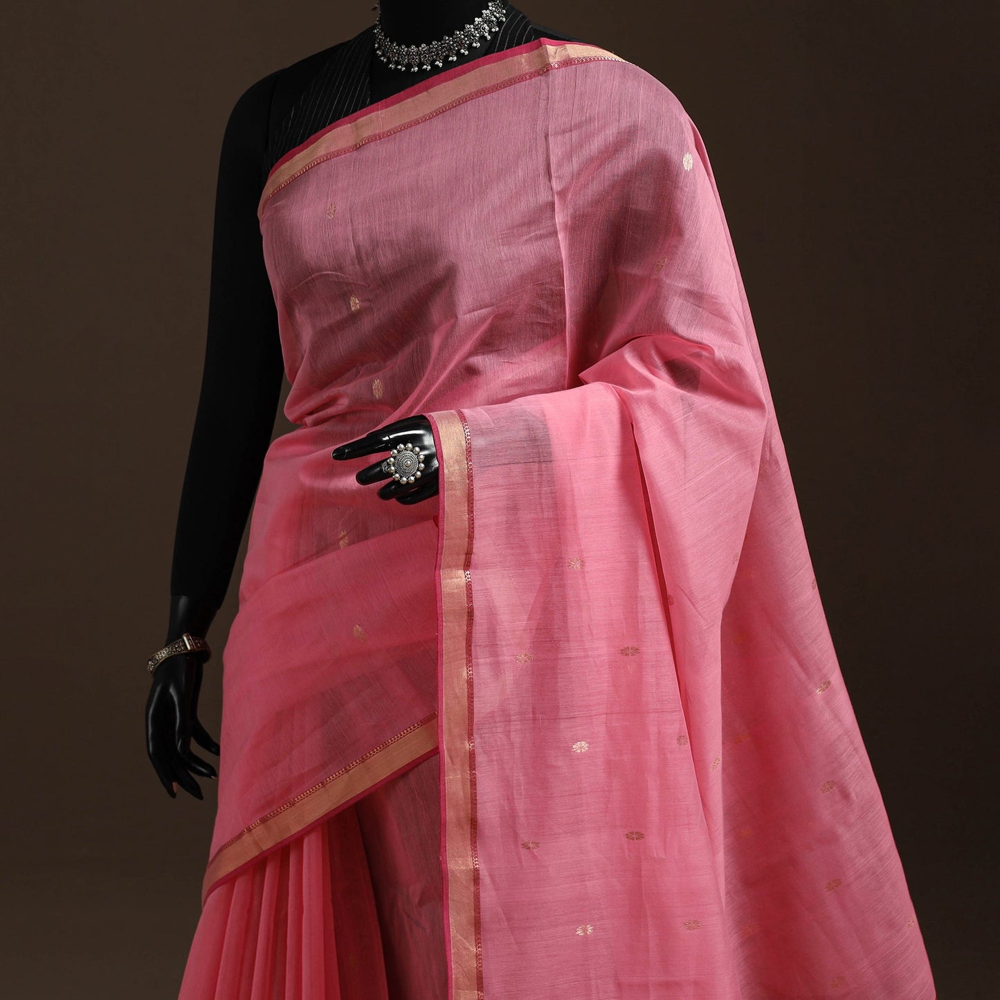 Pink - traditional handloom zari buti chanderi silk saree