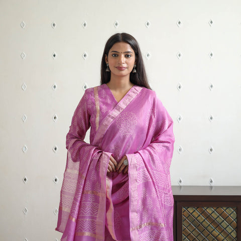 Buy Traditional Maheshwari Silk Bagru Print Kurta Set