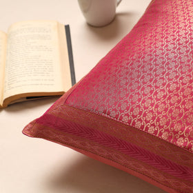 Pink Traditional Pure Banarasi Silk Handwoven Zari Cushion Cover