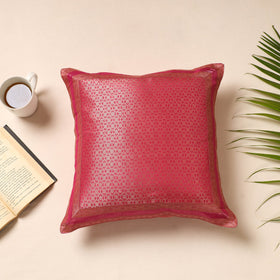 Pink Traditional Pure Banarasi Silk Handwoven Zari Cushion Cover