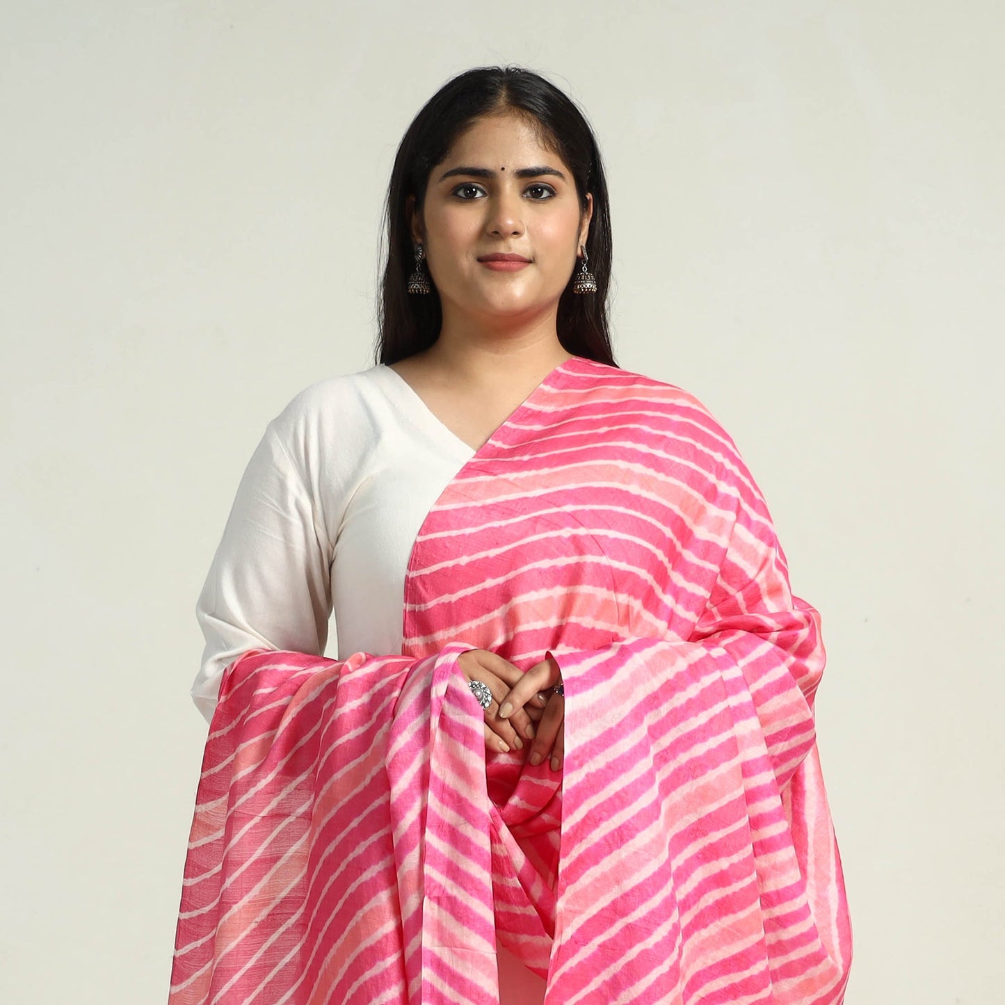 Pink Traditional Tie & Dye Tussar Silk Leheriya Dupatta
