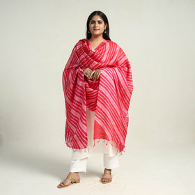 Pink Traditional Tie & Dye Tussar Silk Leheriya Dupatta
