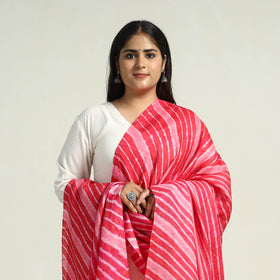 Pink Traditional Tie & Dye Tussar Silk Leheriya Dupatta