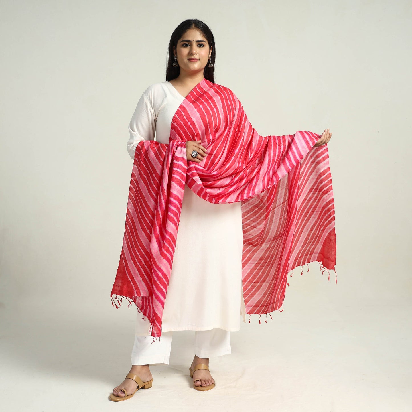 Pink Traditional Tie & Dye Tussar Silk Leheriya Dupatta